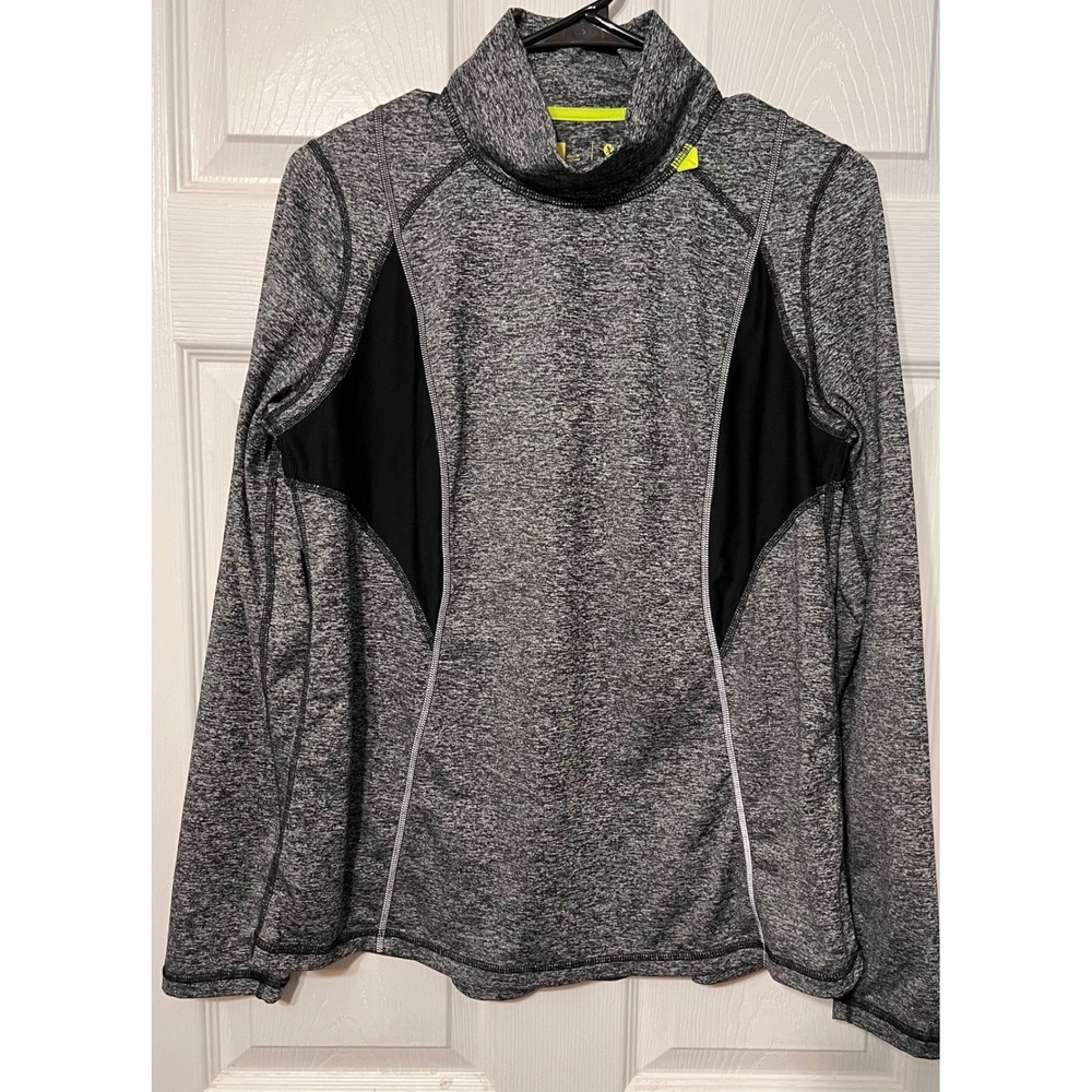 Xersion Women's Gray Heathered Long‎ Sleeve Mock Neck Athletic Pullover Top Sz L